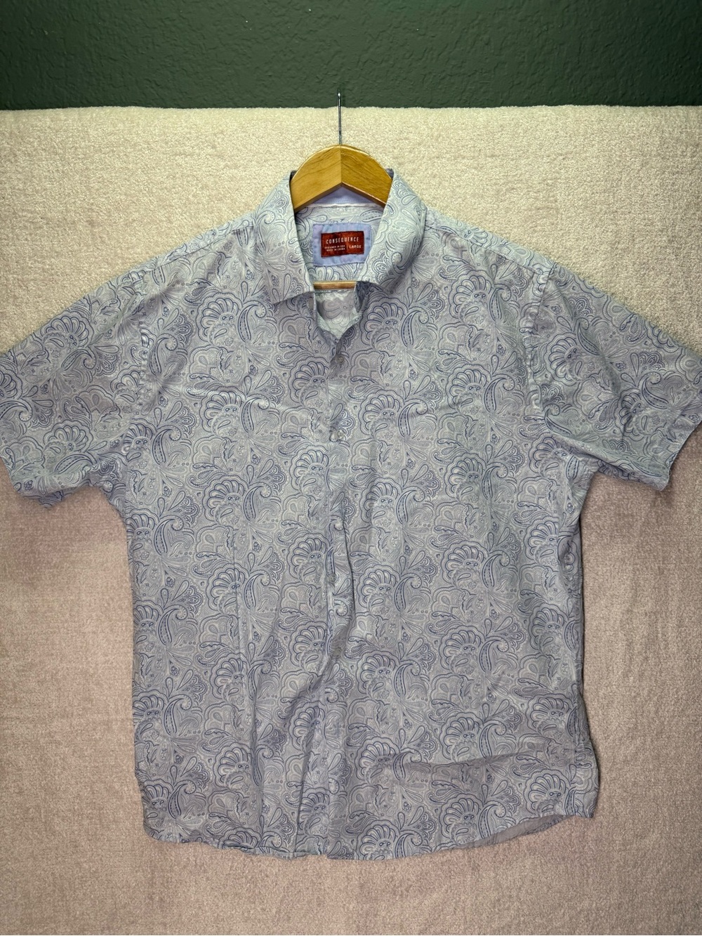 Consequence Men’s Light Blue Paisley Short Sleeve Button-Down Shirt